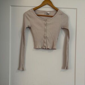 H&M Light Beige Ribbed Button-Down Top
